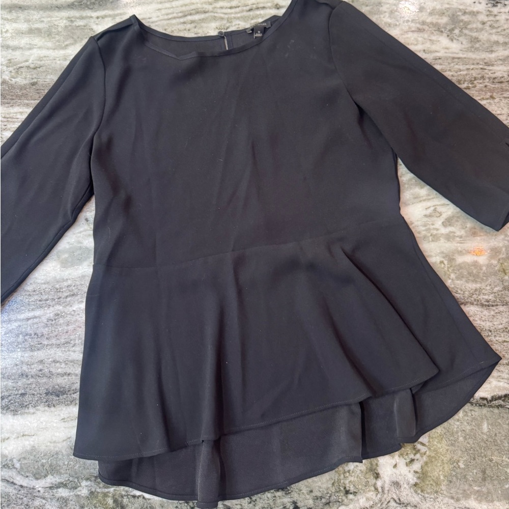 Ann Taylor Black 3/4 Sleeve Peplum Blouse Top Women’s Size Medium - Picture 3 of 4